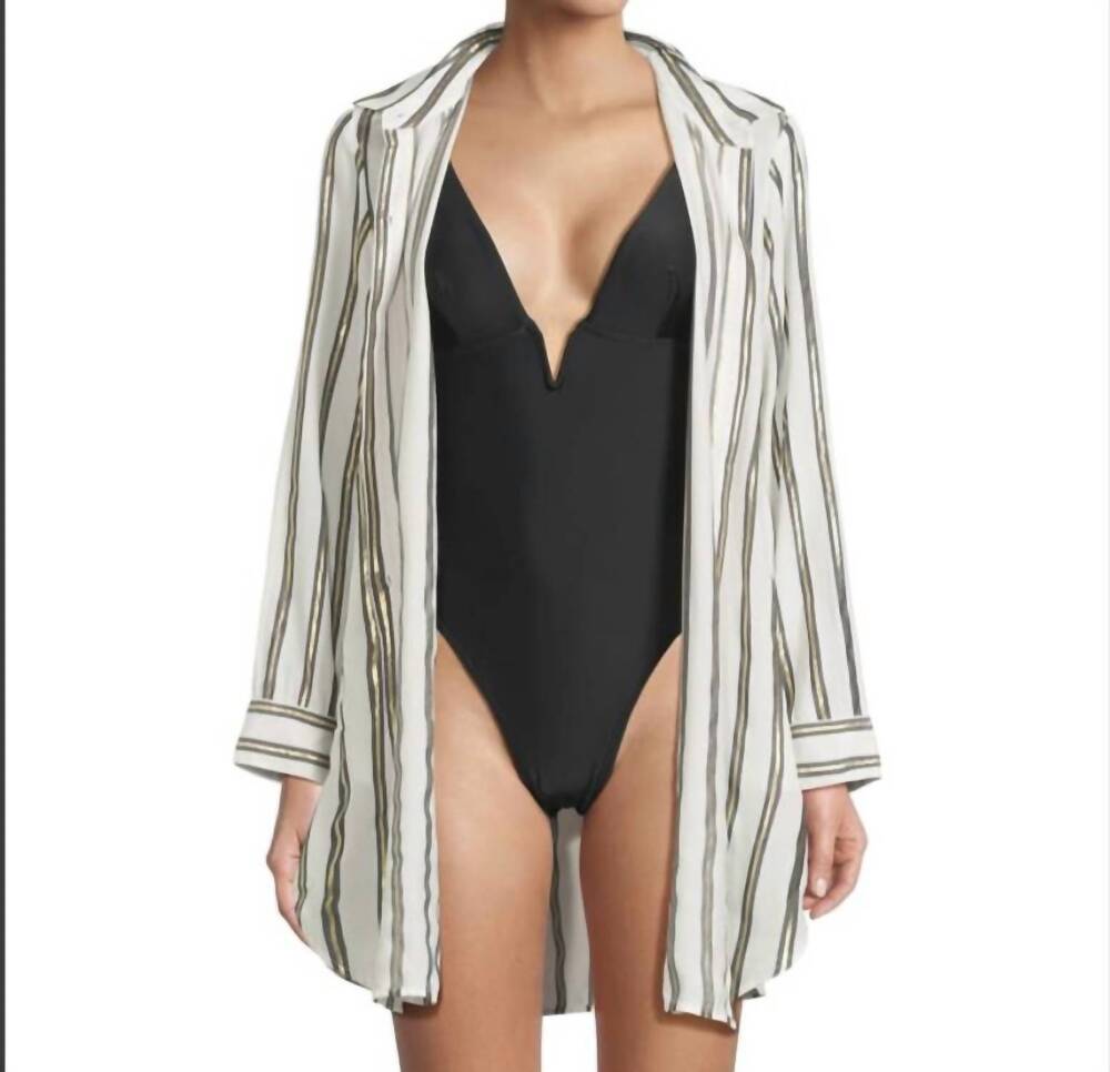 NEW TOMMY BAHAMA shimmer stripe boyfriend shirt in white / multi